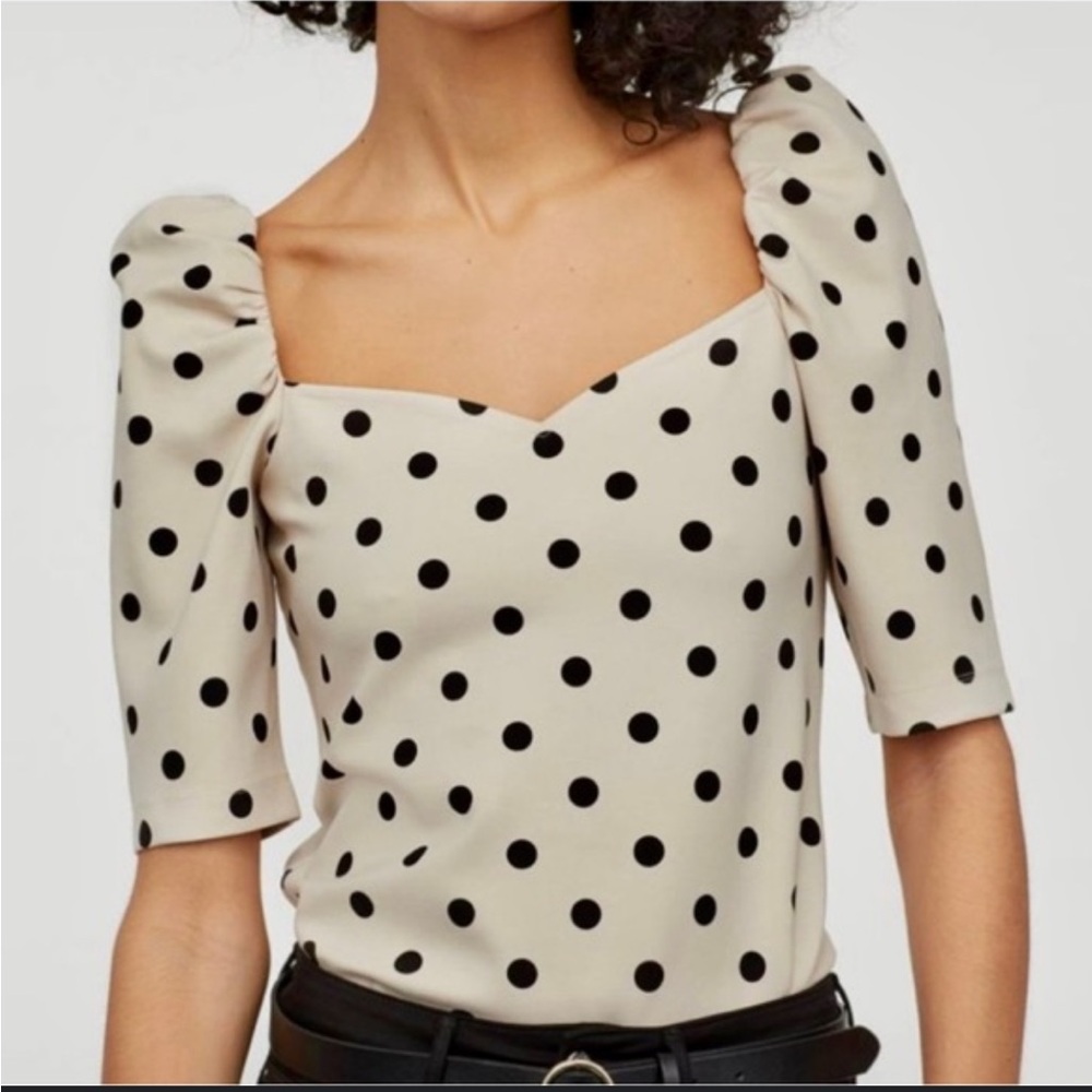 H&M Black and Cream Polka Dot Blouse